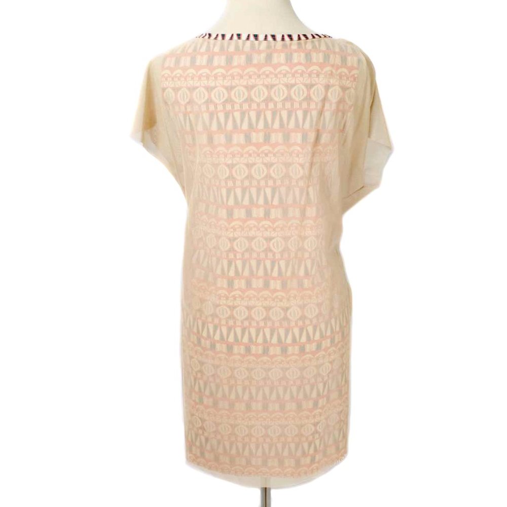 AQUARIUS Geometric Pattern Tan Mesh Overlay Dress - Picture 3 of 6